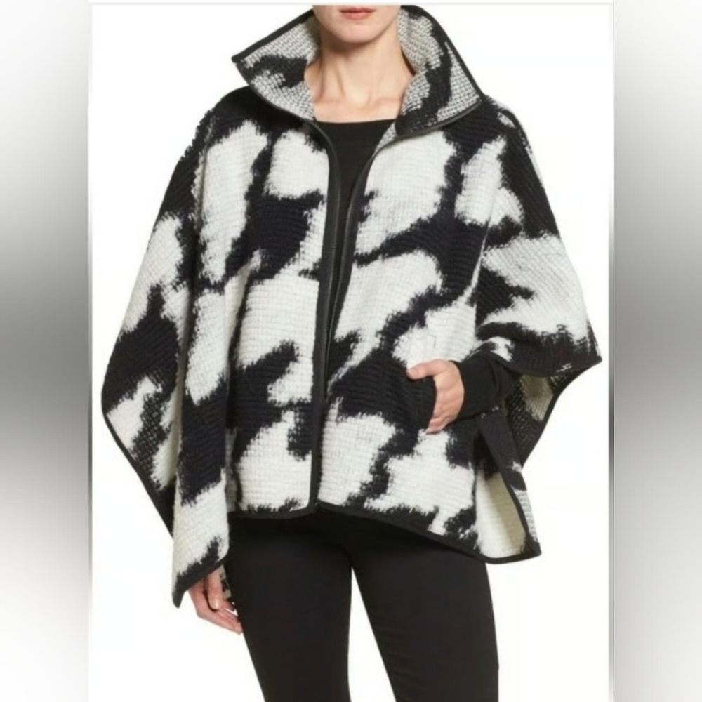 French Connection Houndstooth Zip Front Wool Blen… - image 1